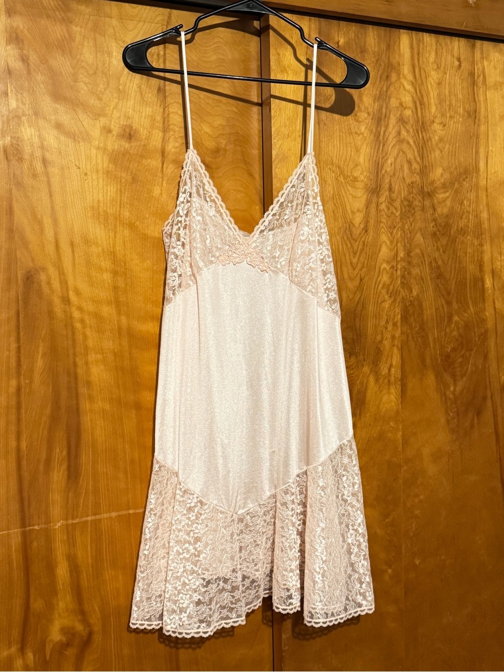 Vintage Babydoll Slip Dress Lingerie Nightie Silky Floral Lace Pink Negligee